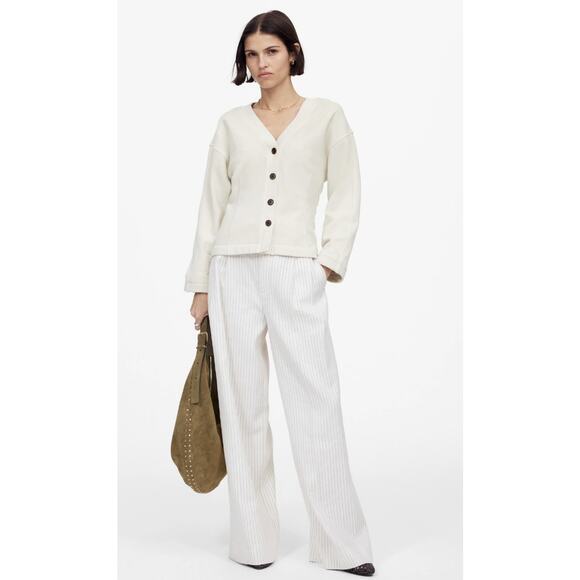 Madewell Waisted Cardigan Sweatshirt WMNS L Off White Button Up V-neck NU853 LS - Picture 6 of 14